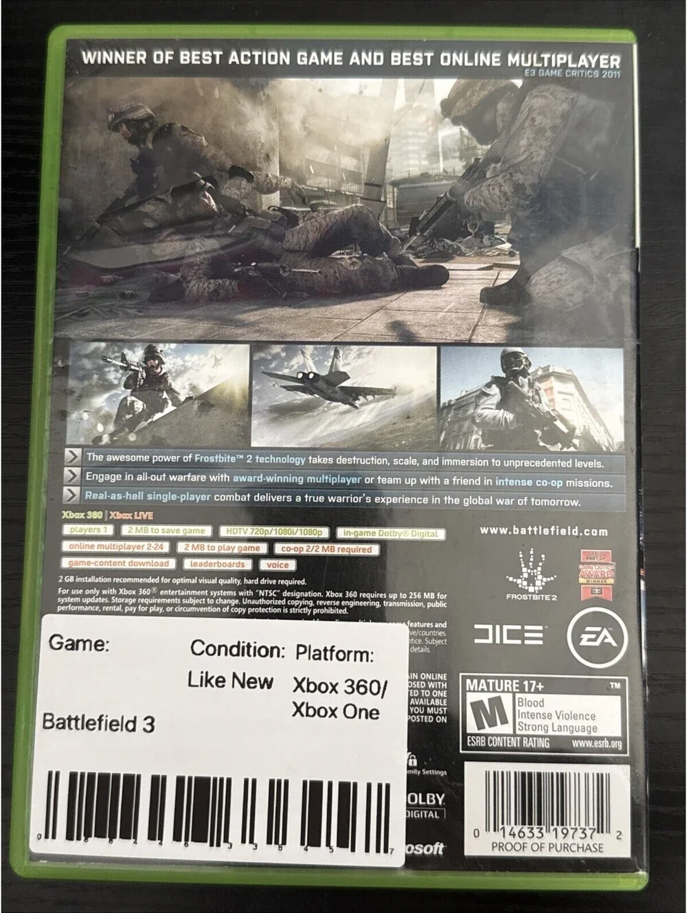 Battlefield 3 (Microsoft Xbox 360, 2011)